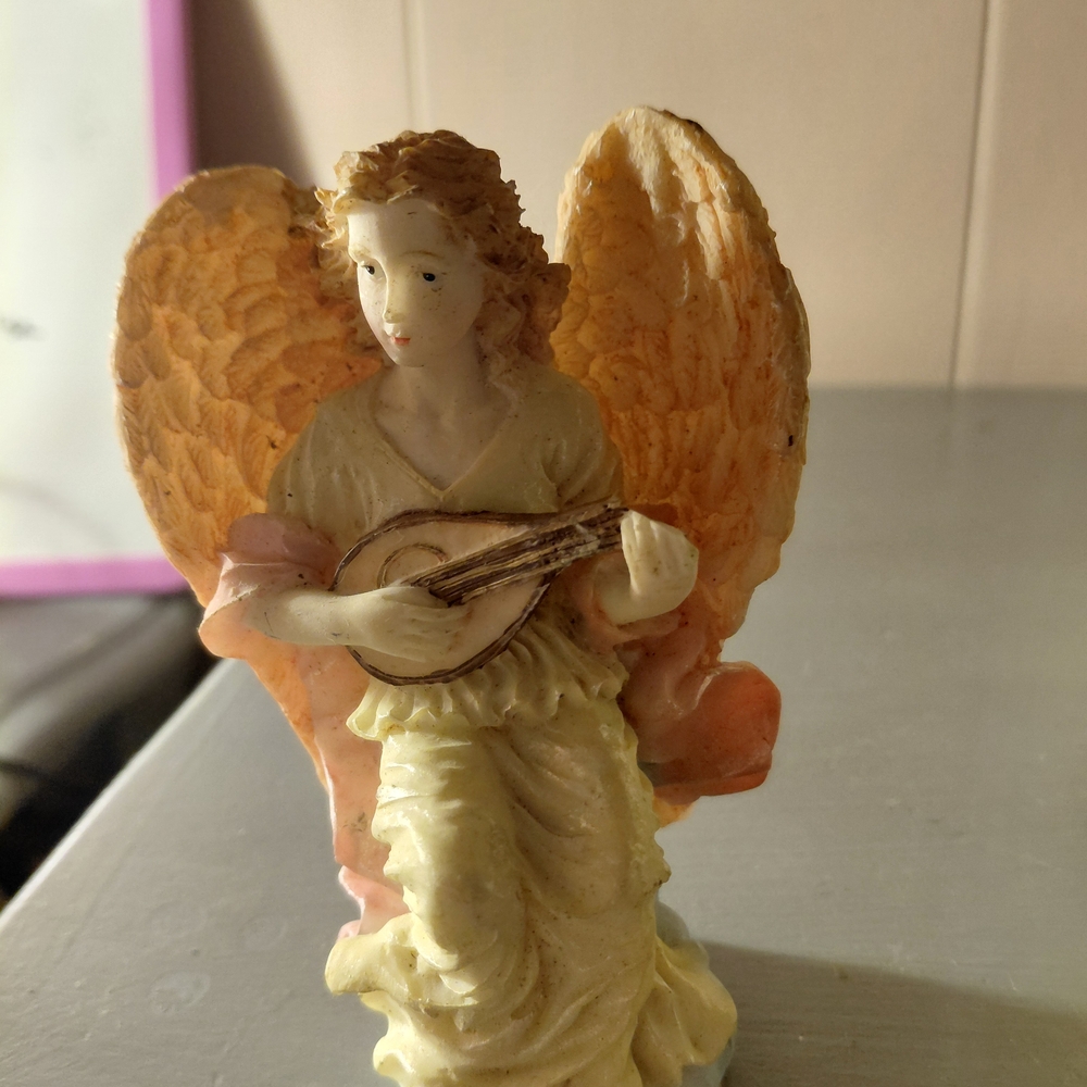 Lydia The Poet Angel Figurine with Mandolin - Cream and Orange An Pink 5 In